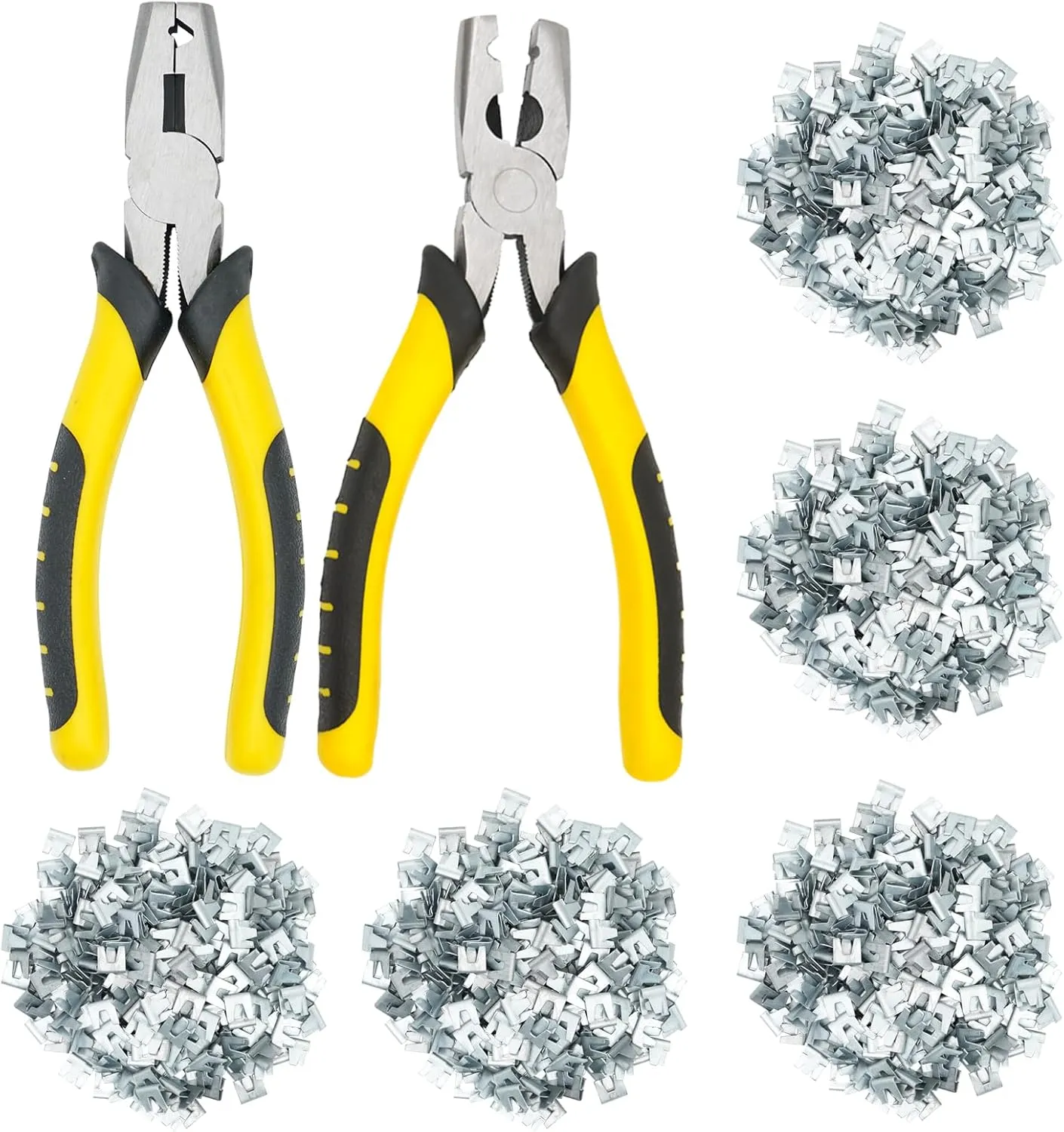 1500pcs Wire Cage Buckle Clips Heavy Duty with Fence Pliers Wire Cage Fasten Clips J Clips Snap Plier Tools for Chicken Rabbit Pigeon Pet Dog Bird Cat Quail Cage Building Supplies