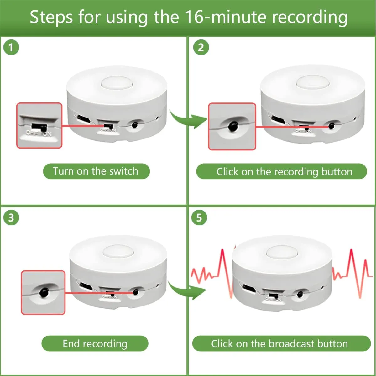 16 Min Voice Recorder,DIY Voice Recording Button for Stuffed Animals, Bear,Plush, Baby Doll Toy,Pillow. Record Custom Messages for Xmas Halloween New Year Birthday Creative Presents-White