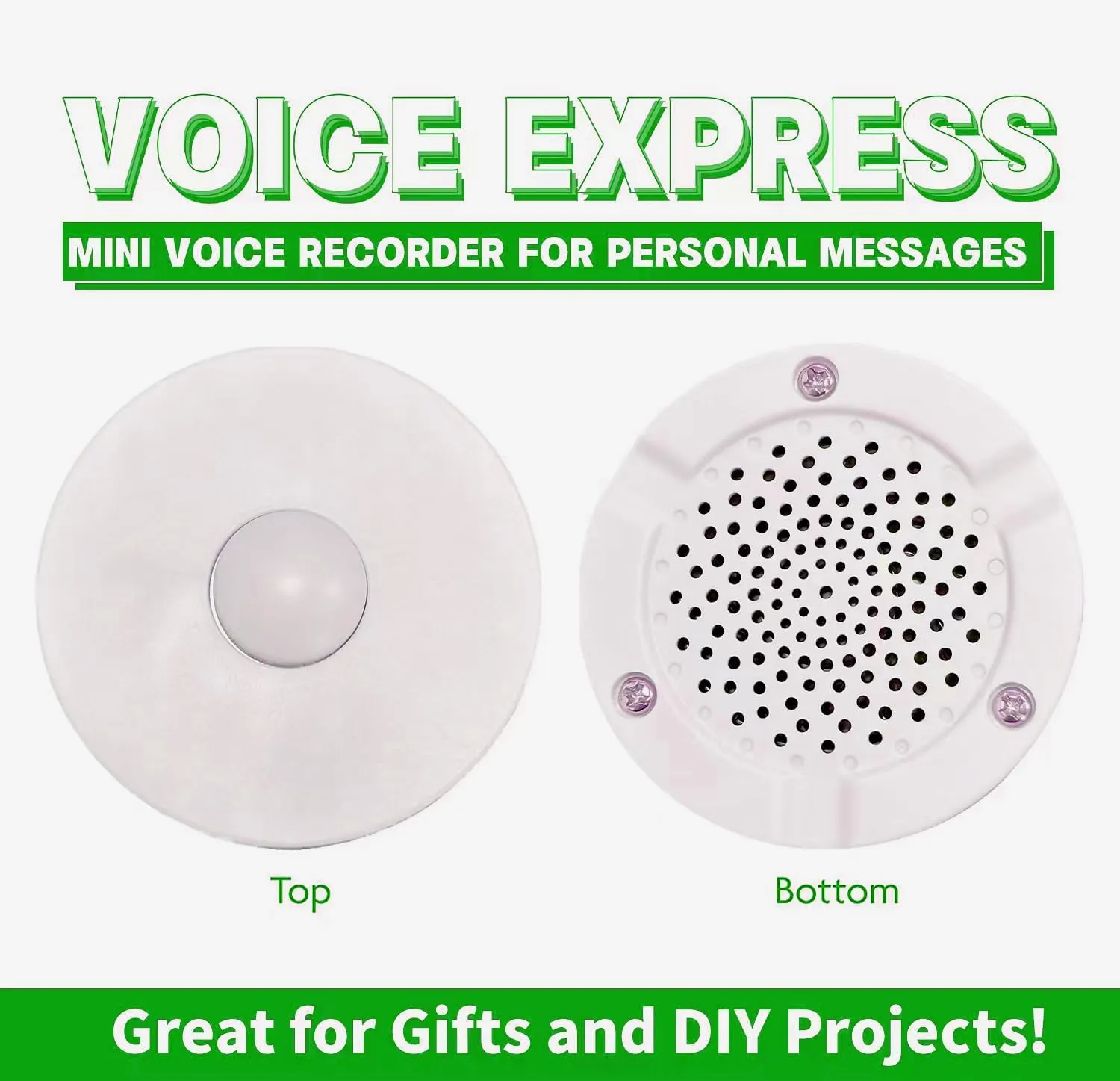 16 Min Voice Recorder,DIY Voice Recording Button for Stuffed Animals, Bear,Plush, Baby Doll Toy,Pillow. Record Custom Messages for Xmas Halloween New Year Birthday Creative Presents-White