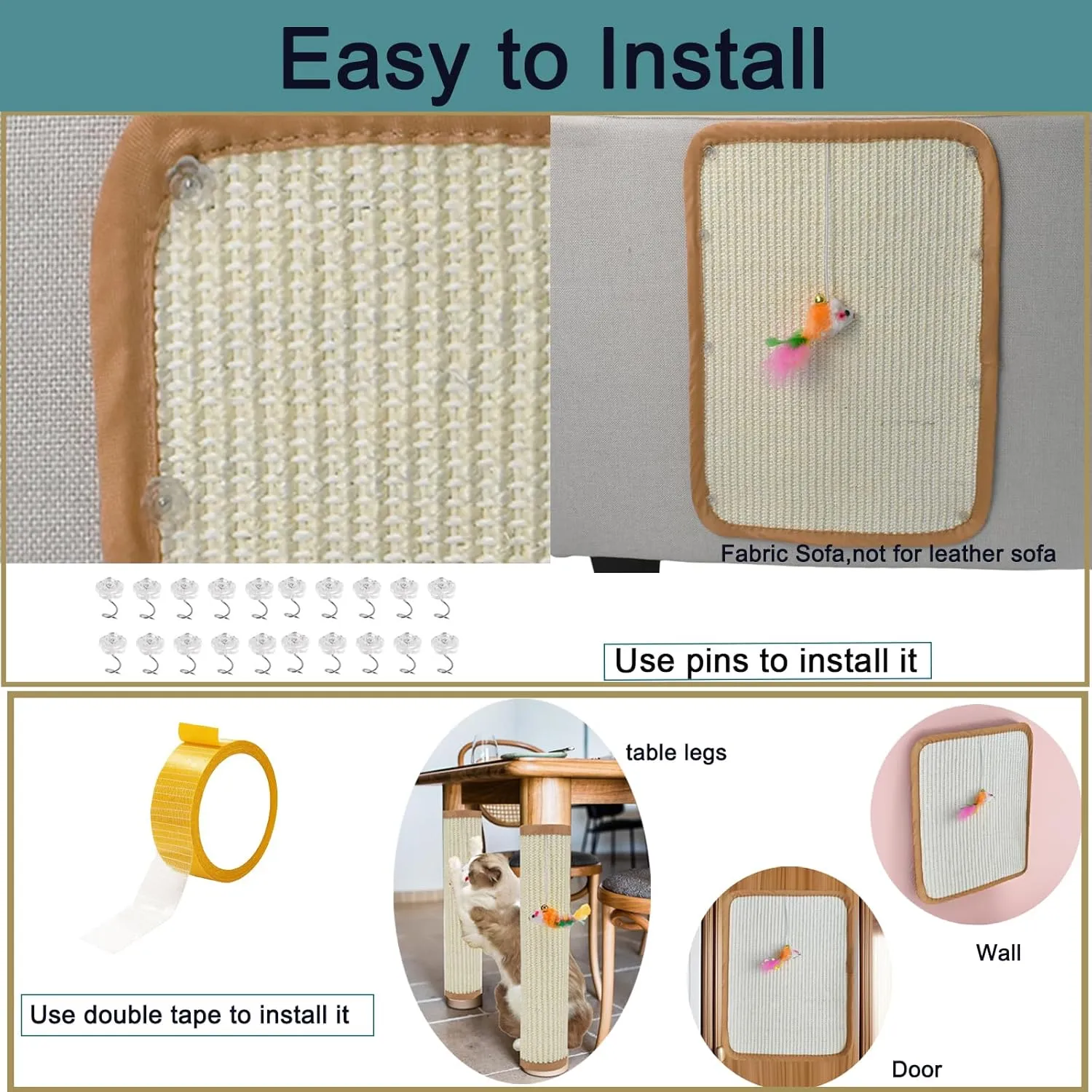 2 Pcs Natural Sisal Cat Scratcher Mat,Cat Scratching Pad with A Play Toy for Protector Fabric Sofa,Wall,Furniture and Door from Kittens Scratching