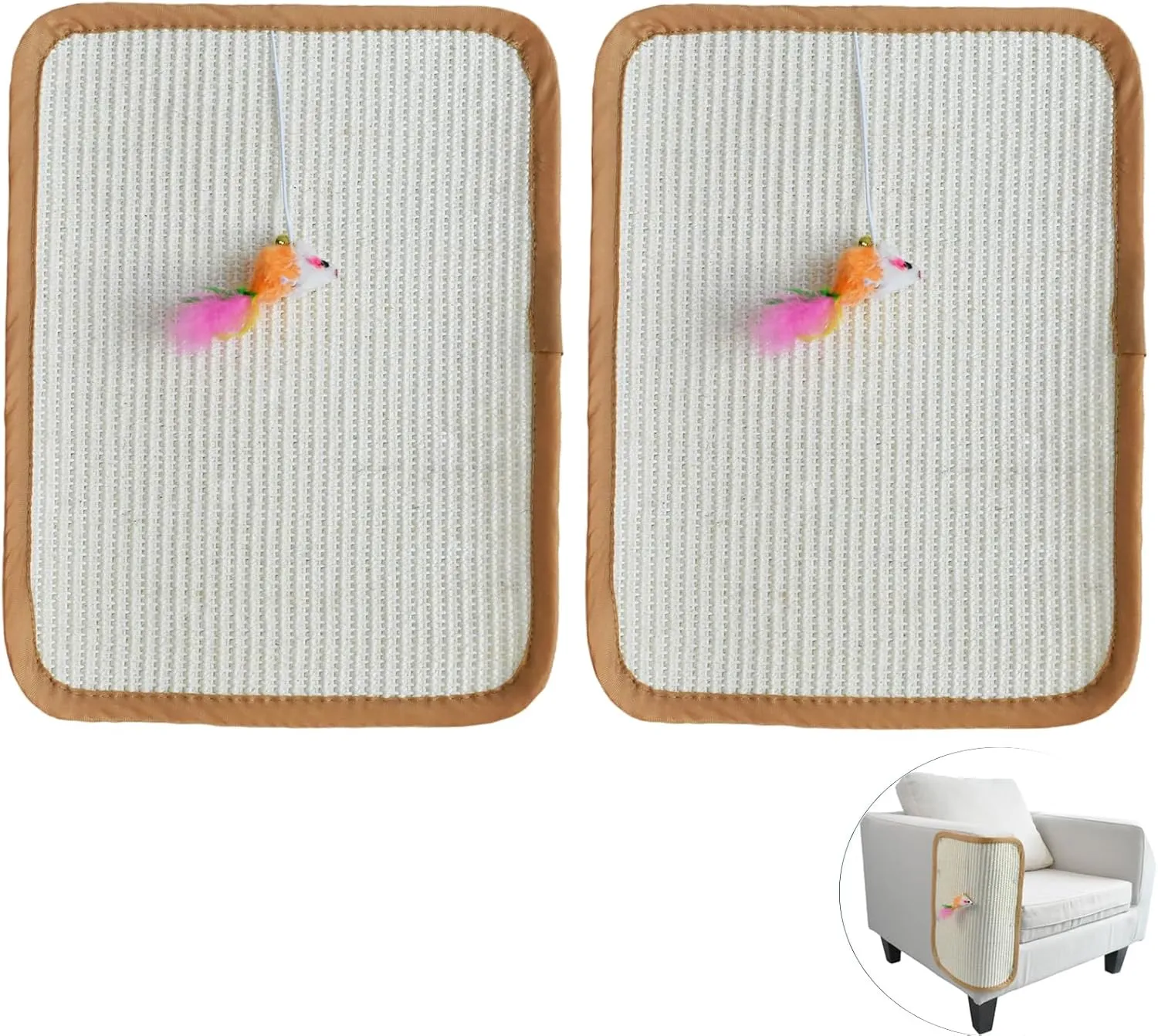 2 Pcs Natural Sisal Cat Scratcher Mat,Cat Scratching Pad with A Play Toy for Protector Fabric Sofa,Wall,Furniture and Door from Kittens Scratching