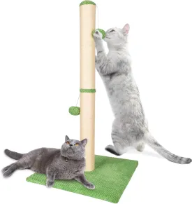 33.3 Inch Tall Cat Scratching Post for Indoor Cats Premium Sisal Cat Scratcher Post with Hanging Balls Ideal for Adult Cats and Kittens,Protect Your Furniture(Green)