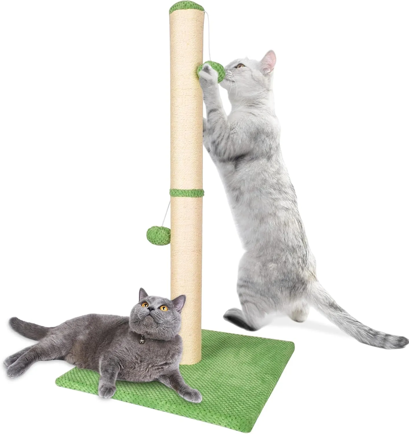 33.3 Inch Tall Cat Scratching Post for Indoor Cats Premium Sisal Cat Scratcher Post with Hanging Balls Ideal for Adult Cats and Kittens,Protect Your Furniture(Green)
