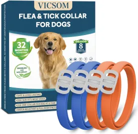 4 Pack Flea Collar for Dogs, 32 Months Flea and Tick Prevention for Dogs, Waterproof Dog Flea Collar, Dog Flea and Tick Treatment, Adjustable Flea and Tick Collar for Dogs Puppy -Blue & Orange