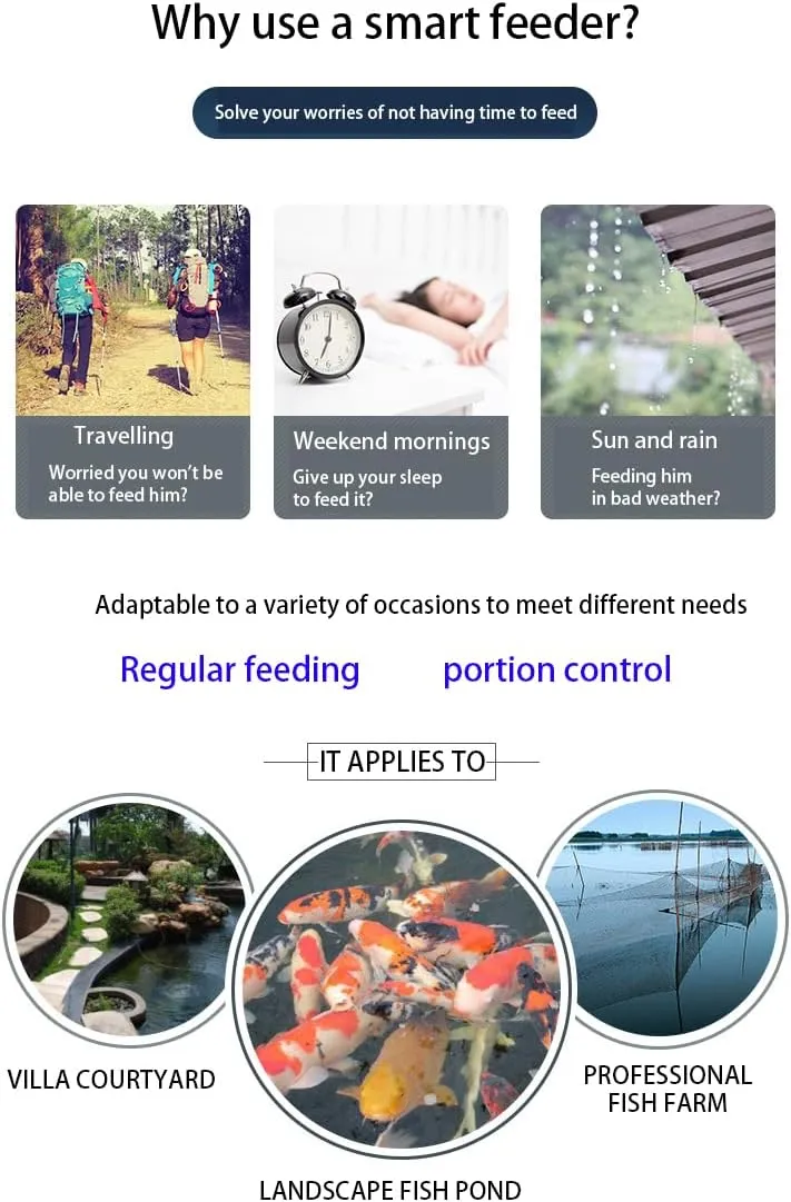 4.5L Automatic Fish Feeder for Pond Outdoor, High Capacity Dispenser With Timer for Vacations & Hot or Cold Weather - Battery Powered