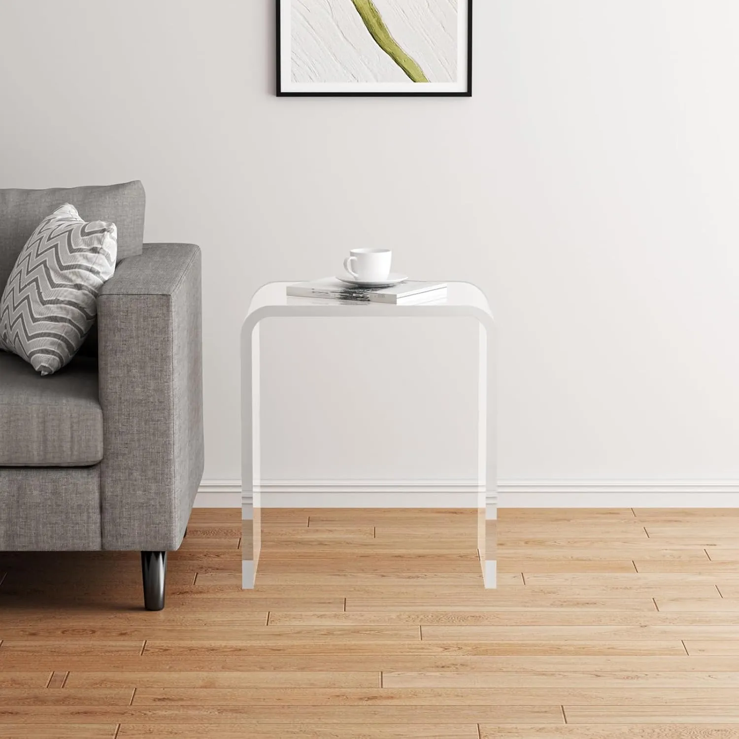 Acrylic Side Table, 18" H x 16" W x 12" D x 3/5'' Thick Clear Small End Table, Transparent Nightstand and Stool for Home Office, Living Room and Bedroom