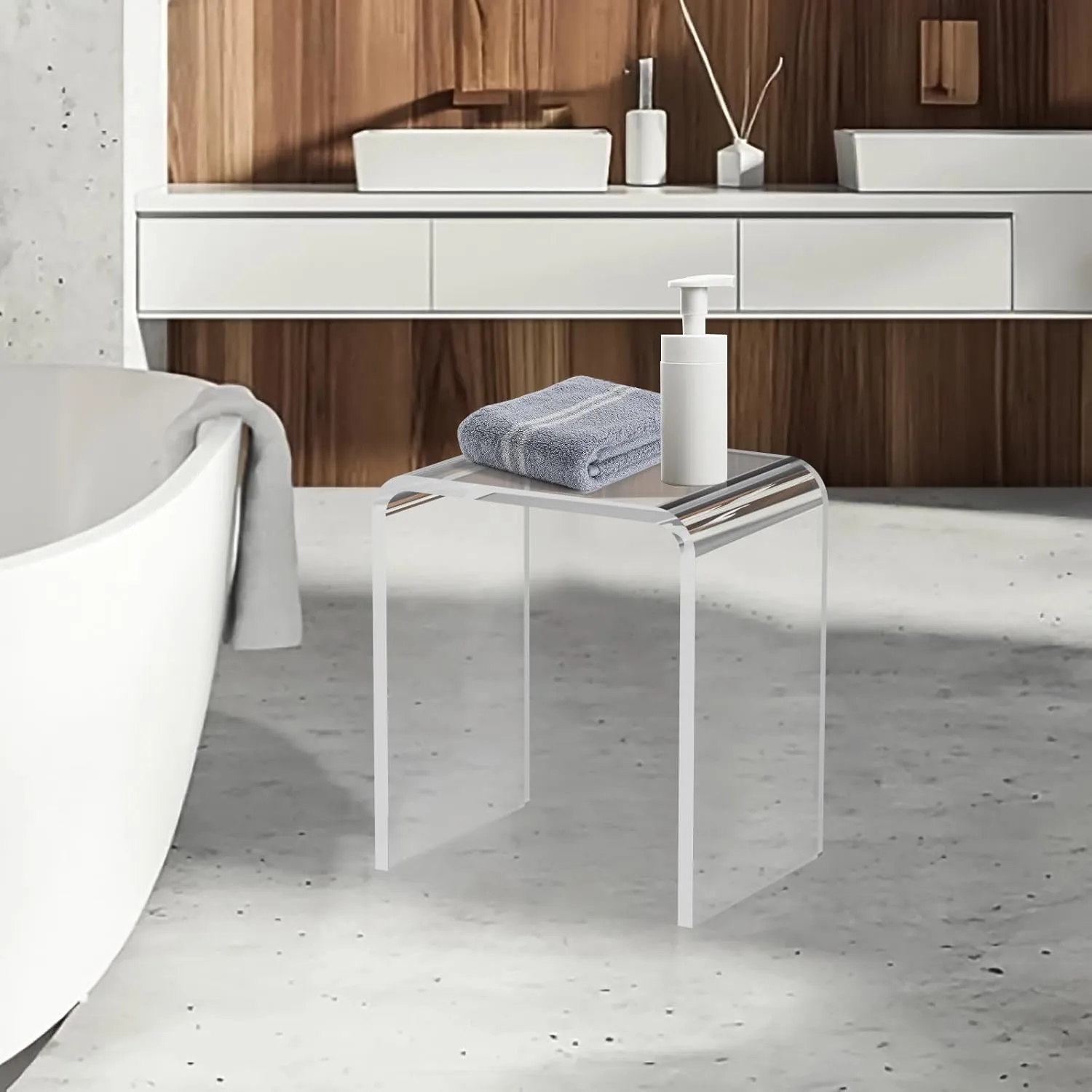 Acrylic Side Table, 18" H x 16" W x 12" D x 3/5'' Thick Clear Small End Table, Transparent Nightstand and Stool for Home Office, Living Room and Bedroom