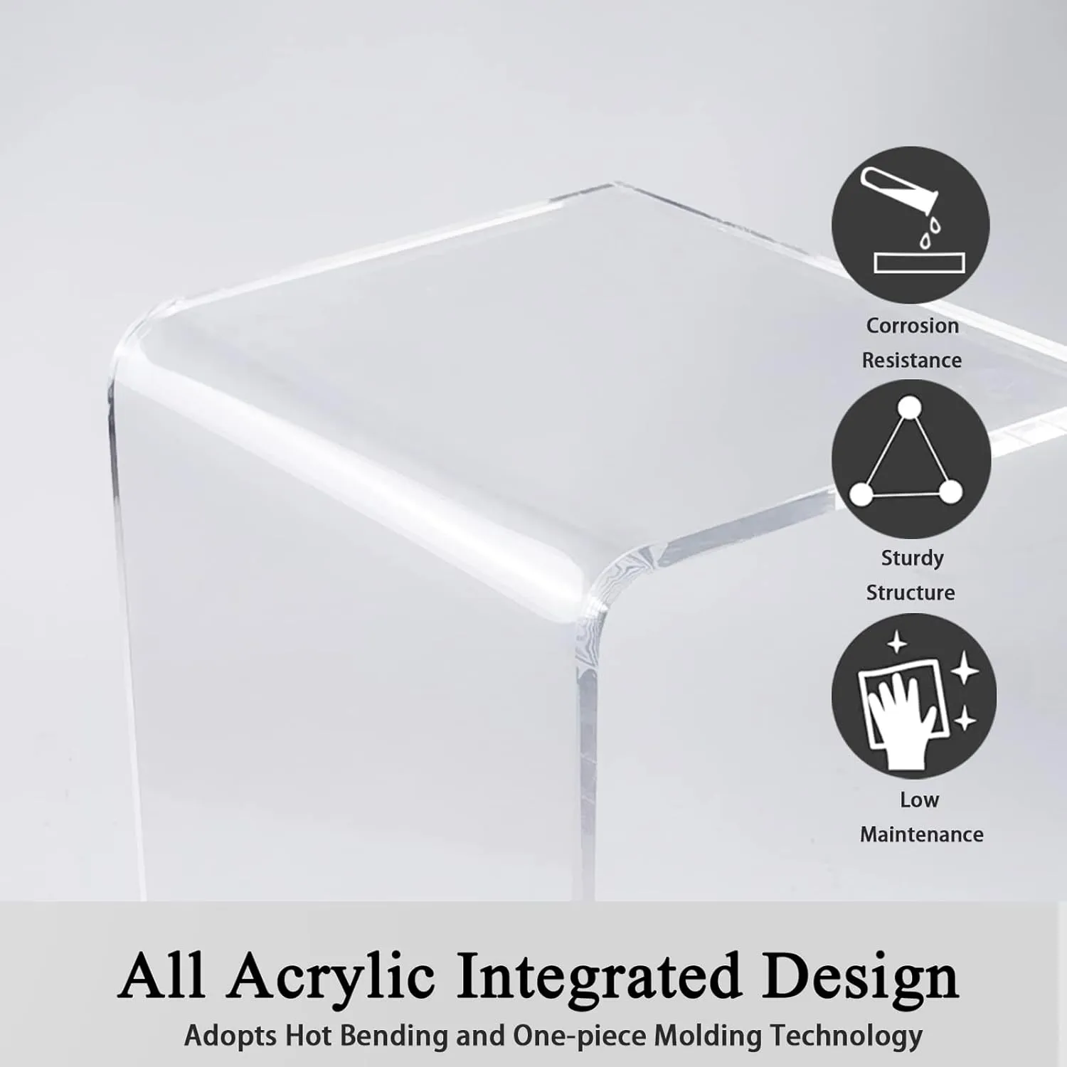 Acrylic Side Table, 24" H x 14" W x 12" D Clear Multipurpose C-Shape End Table Bed Desk Laptop Table for Living Room Bedroom Balcony Patio and Office