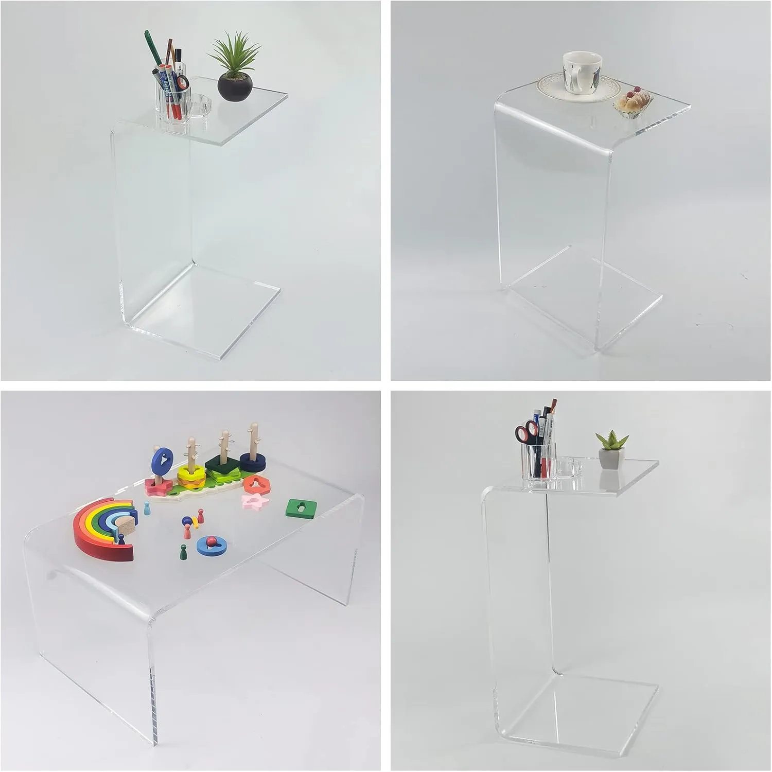 Acrylic Side Table, 24" H x 14" W x 12" D Clear Multipurpose C-Shape End Table Bed Desk Laptop Table for Living Room Bedroom Balcony Patio and Office