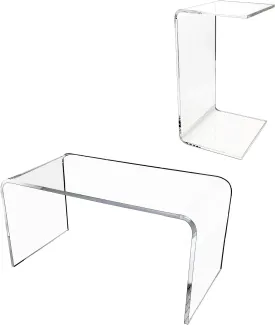 Acrylic Side Table, 24" H x 14" W x 12" D Clear Multipurpose C-Shape End Table Bed Desk Laptop Table for Living Room Bedroom Balcony Patio and Office