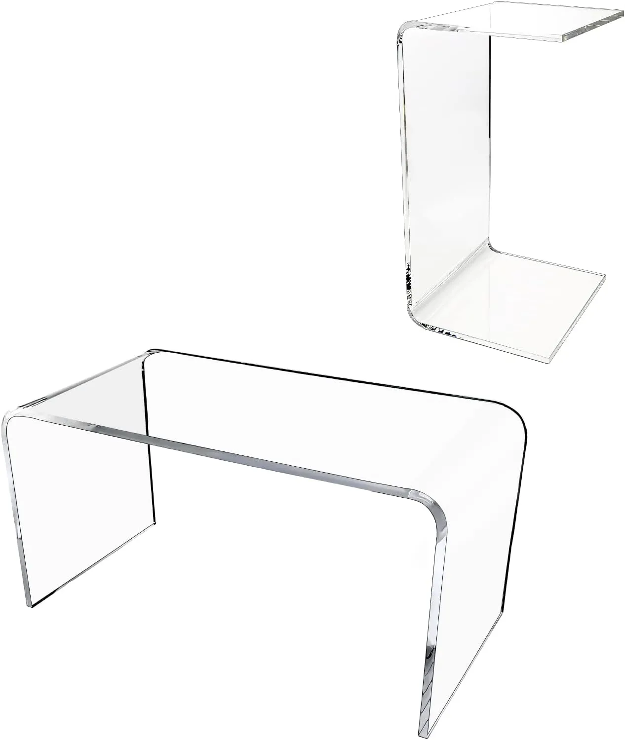 Acrylic Side Table, 24" H x 14" W x 12" D Clear Multipurpose C-Shape End Table Bed Desk Laptop Table for Living Room Bedroom Balcony Patio and Office