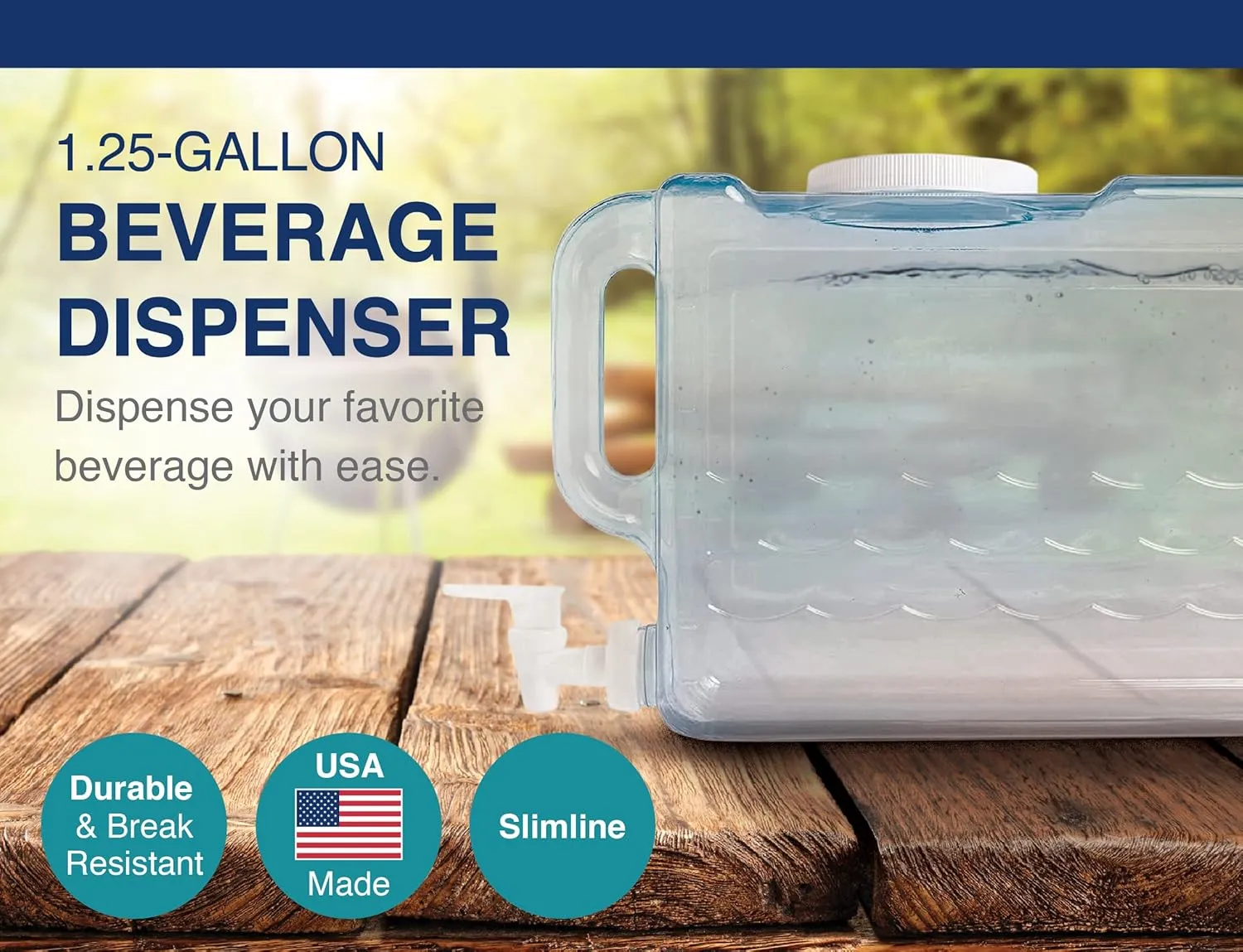 Arrow Home Products Slimline Drink Dispenser for Fridge, 1.25 Gallons - Plastic Beverage Dispenser with Spigot for Easy Dispensing - USA Made, BPA Free Plastic - Convenient Handle, Easy-Pour Spout