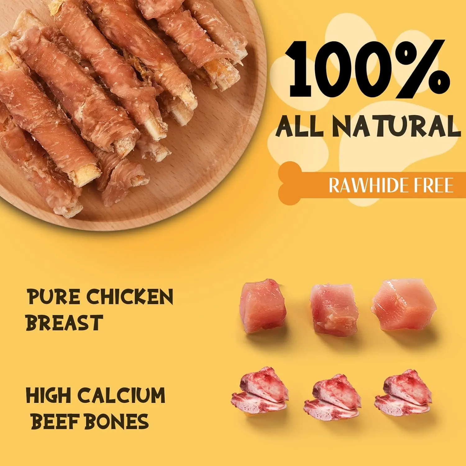 ASMPET Dog Treats Chicken Wrapped Beef Cartilage Rawhide-Free Grain-Free High Protein Low Fat Healthy Dog Chews for Small Medium Large Breeds 10.6 oz