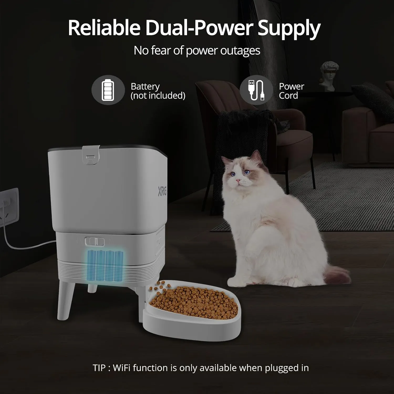 Automatic Cat Feeder WiFi,Auto Dog Feeder Double Anti-Blocking,WiFi Timed Cat Feeder 10-Meal A Day,Dog Food Dispenser Dual Power with 10s Voice Recorder,Cat Food Dispenser Easy Install & Clean,White