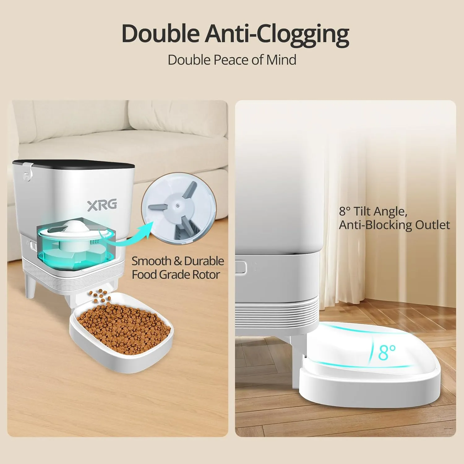 Automatic Cat Feeder WiFi,Auto Dog Feeder Double Anti-Blocking,WiFi Timed Cat Feeder 10-Meal A Day,Dog Food Dispenser Dual Power with 10s Voice Recorder,Cat Food Dispenser Easy Install & Clean,White