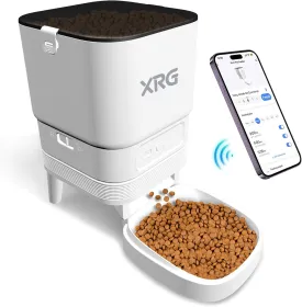 Automatic Cat Feeder WiFi,Auto Dog Feeder Double Anti-Blocking,WiFi Timed Cat Feeder 10-Meal A Day,Dog Food Dispenser Dual Power with 10s Voice Recorder,Cat Food Dispenser Easy Install & Clean,White