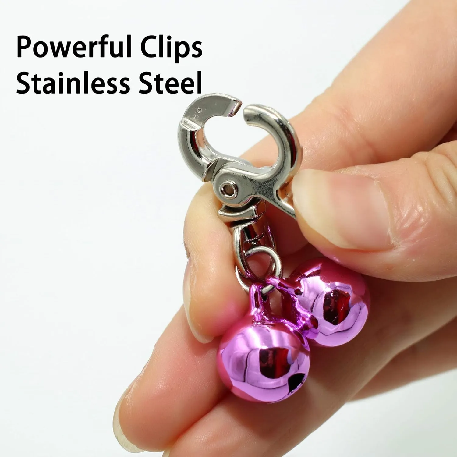Bells for Dog Collars - 2 Pack Stainless Steel Bell Necklace for Dogs & Cat - Pet Pendant Accessories Training Collar Charm with Heavy Duty Snap Clips, Silver & Pink Christmas Gift