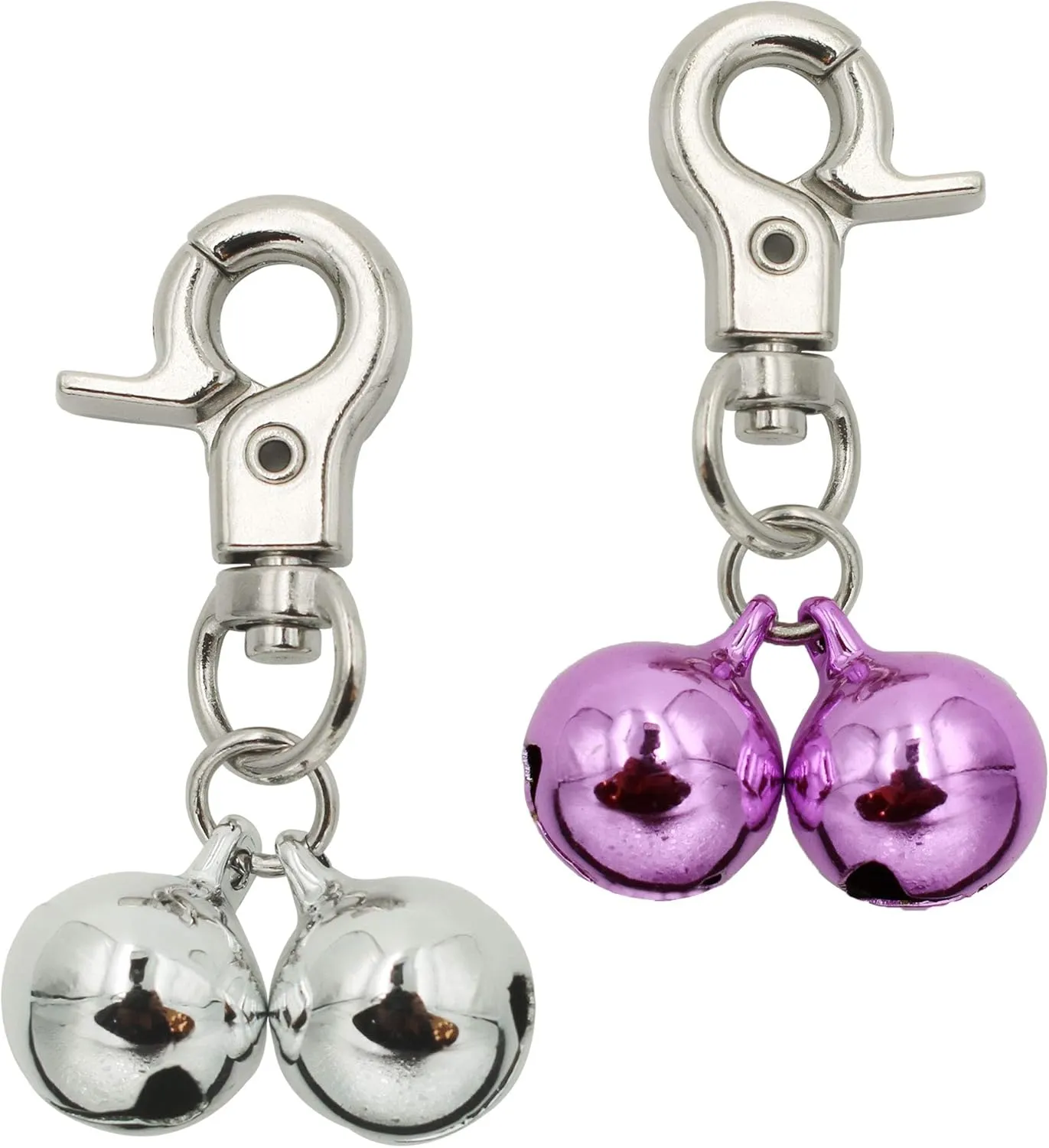 Bells for Dog Collars - 2 Pack Stainless Steel Bell Necklace for Dogs & Cat - Pet Pendant Accessories Training Collar Charm with Heavy Duty Snap Clips, Silver & Pink Christmas Gift