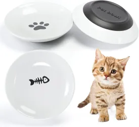 Cat Bowls,Ceramic Cat Food Bowl Set Whisker Fatigue Shallow Cats Dishes for Food and Water,Non-Slip Silicone Base Cute Kitten Bowl for Indoor Cats,Kitten,Small Dog Feeding and Drinking,3 Pack