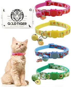 Cat Collar 4-Pack - Breakaway Cat Collar with Bells for Girl Cats and Boy Cats,Adjustable 8.7"-11.4" Kitten Collar (Fruity Collar)