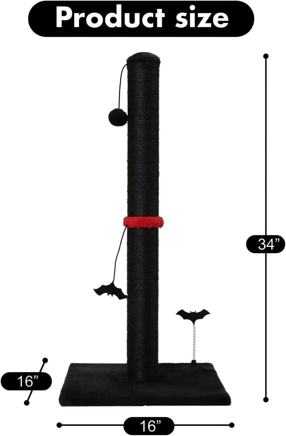 Cat Scratching Post Premium Sisal Scratch Posts with Hanging Ball Vertical Scratcher for Indoor Cats and Kittens,Black