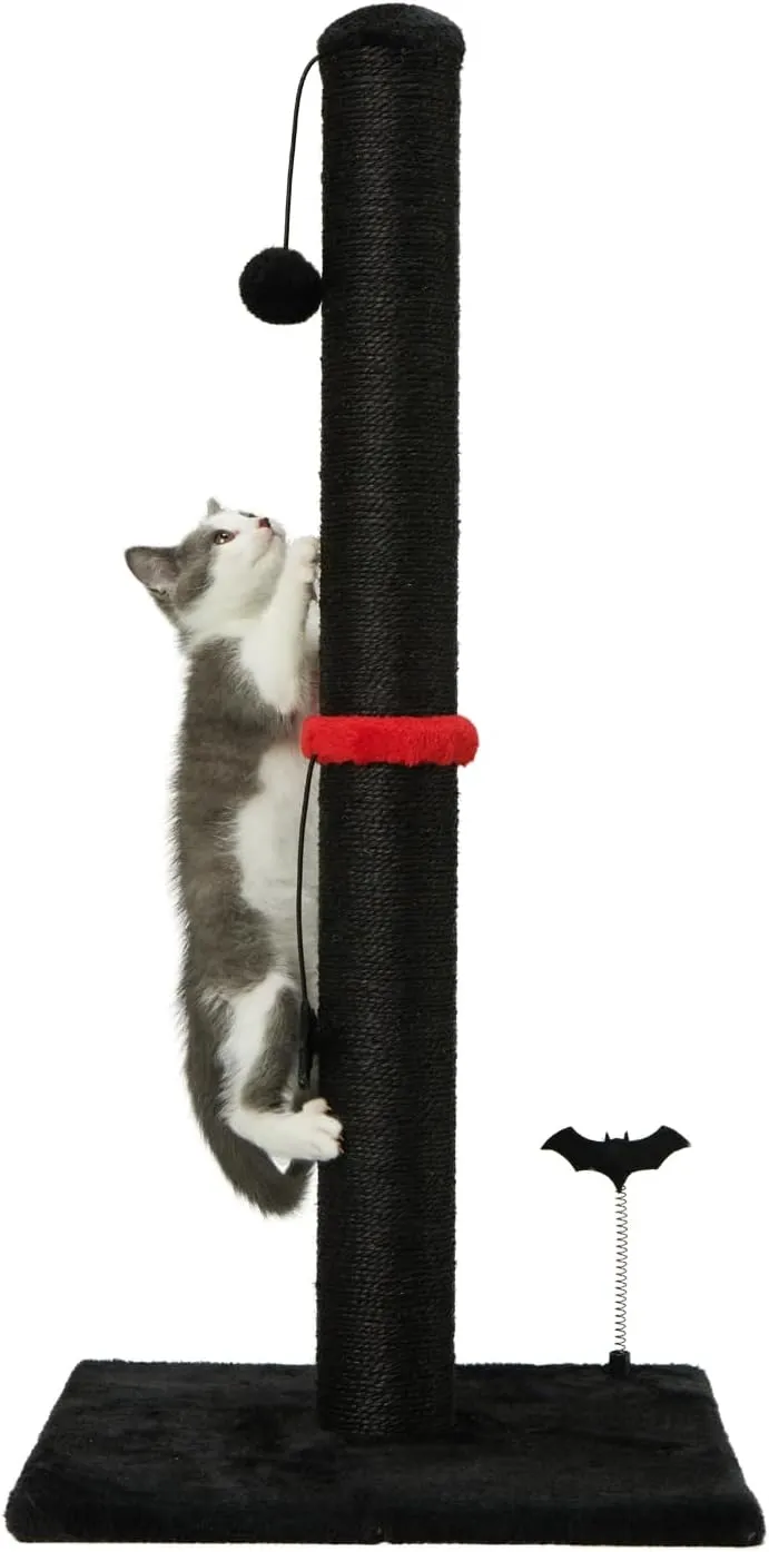 Cat Scratching Post Premium Sisal Scratch Posts with Hanging Ball Vertical Scratcher for Indoor Cats and Kittens,Black