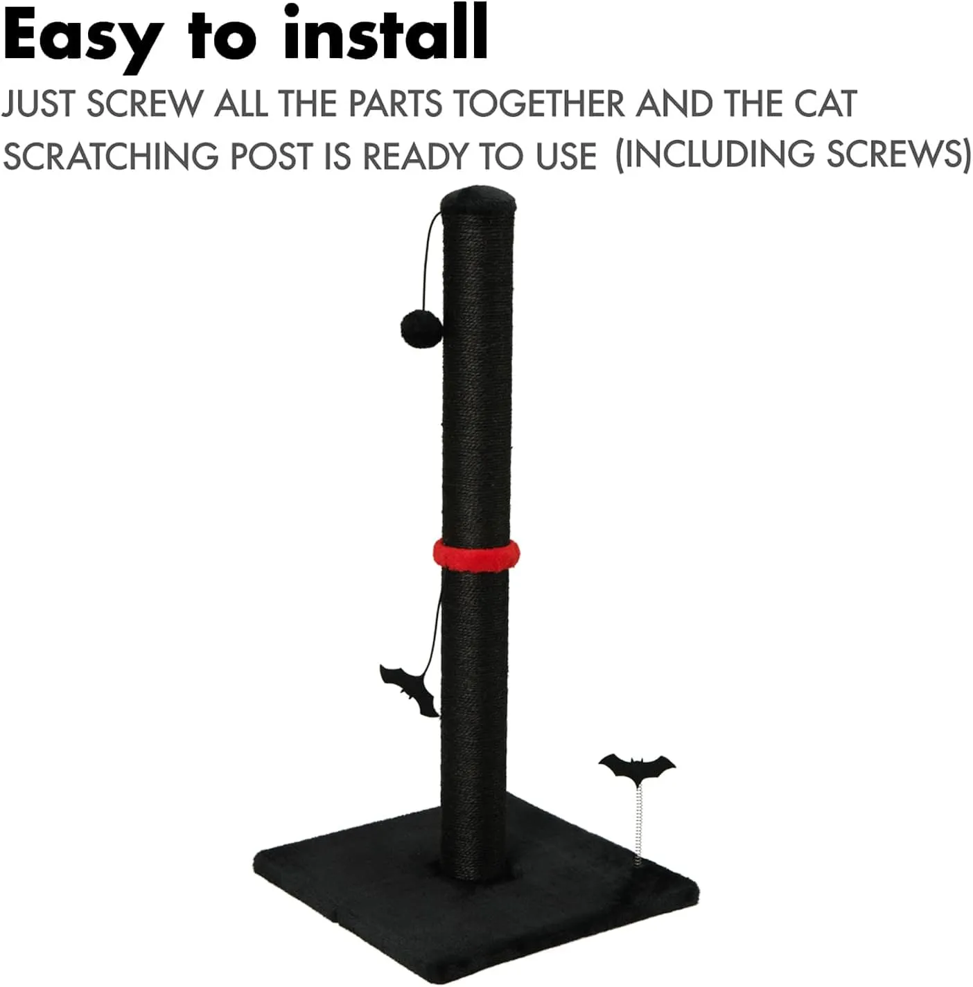 Cat Scratching Post Premium Sisal Scratch Posts with Hanging Ball Vertical Scratcher for Indoor Cats and Kittens,Black
