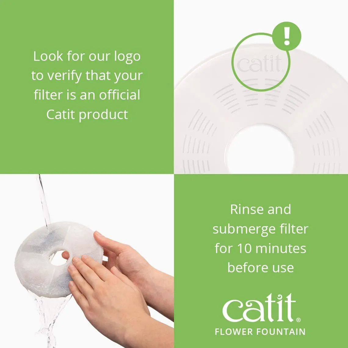Catit Flower Fountain with Triple Action Filter, Cat Drinking Water Fountain, 3 L, Green