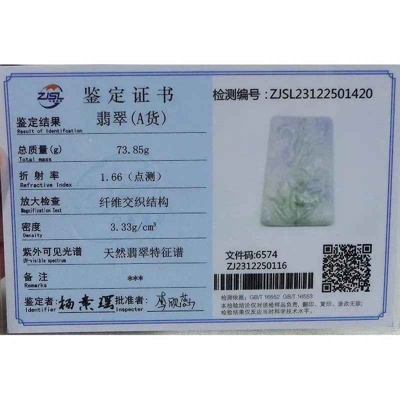 Certified Natural Type A Lavender Green Jadeite Jade Big Scene Tiger Pendant