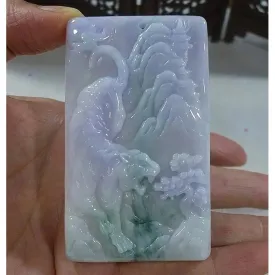 Certified Natural Type A Lavender Green Jadeite Jade Big Scene Tiger Pendant