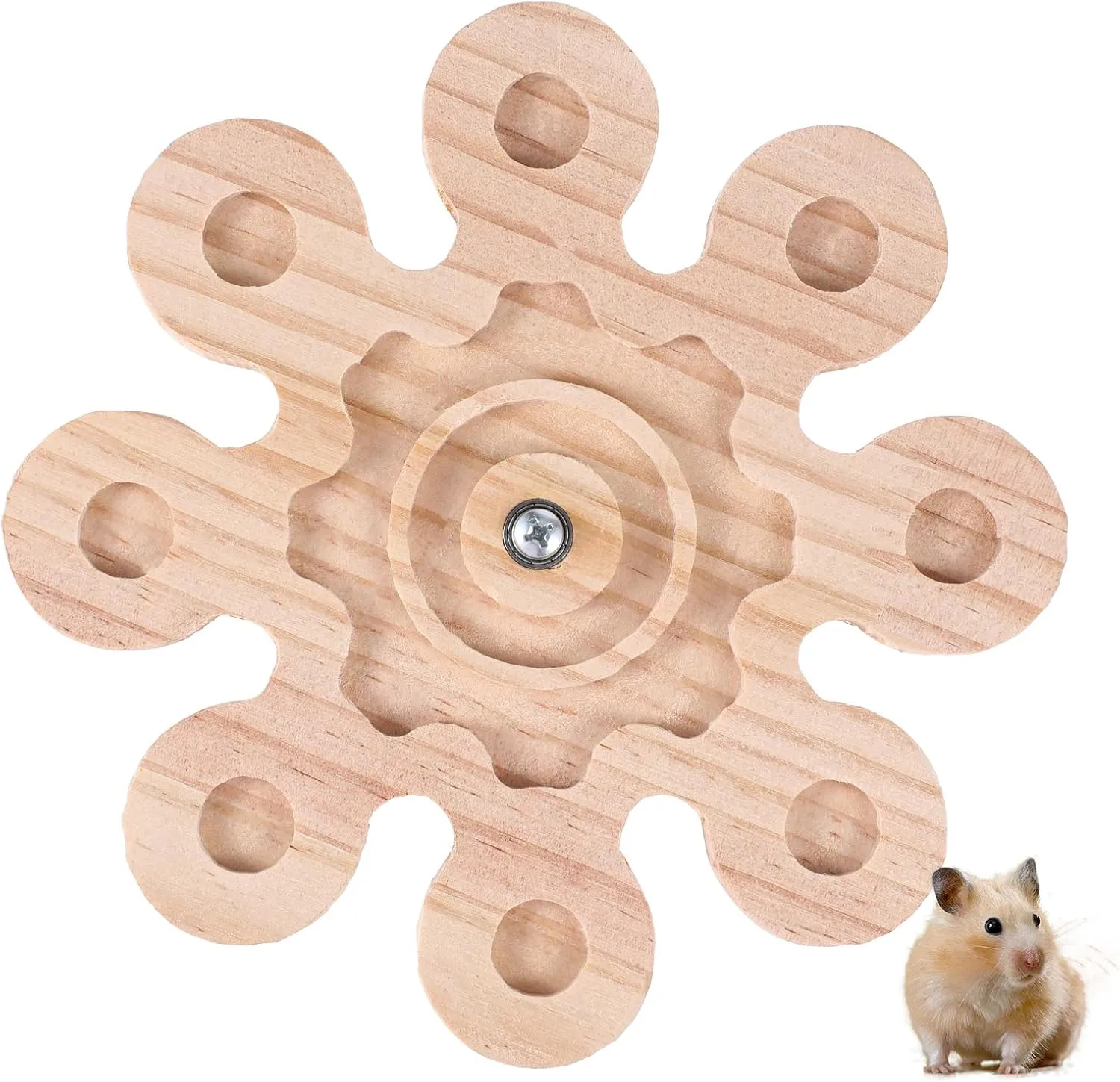 Chinchilla Wheel Wooden Grinding Guinea Pig Toys for Cage Hamster Interactive Wheel Rotating Chew Toys Hanging Exercise Accessories for Teeth Chewing Supplies
