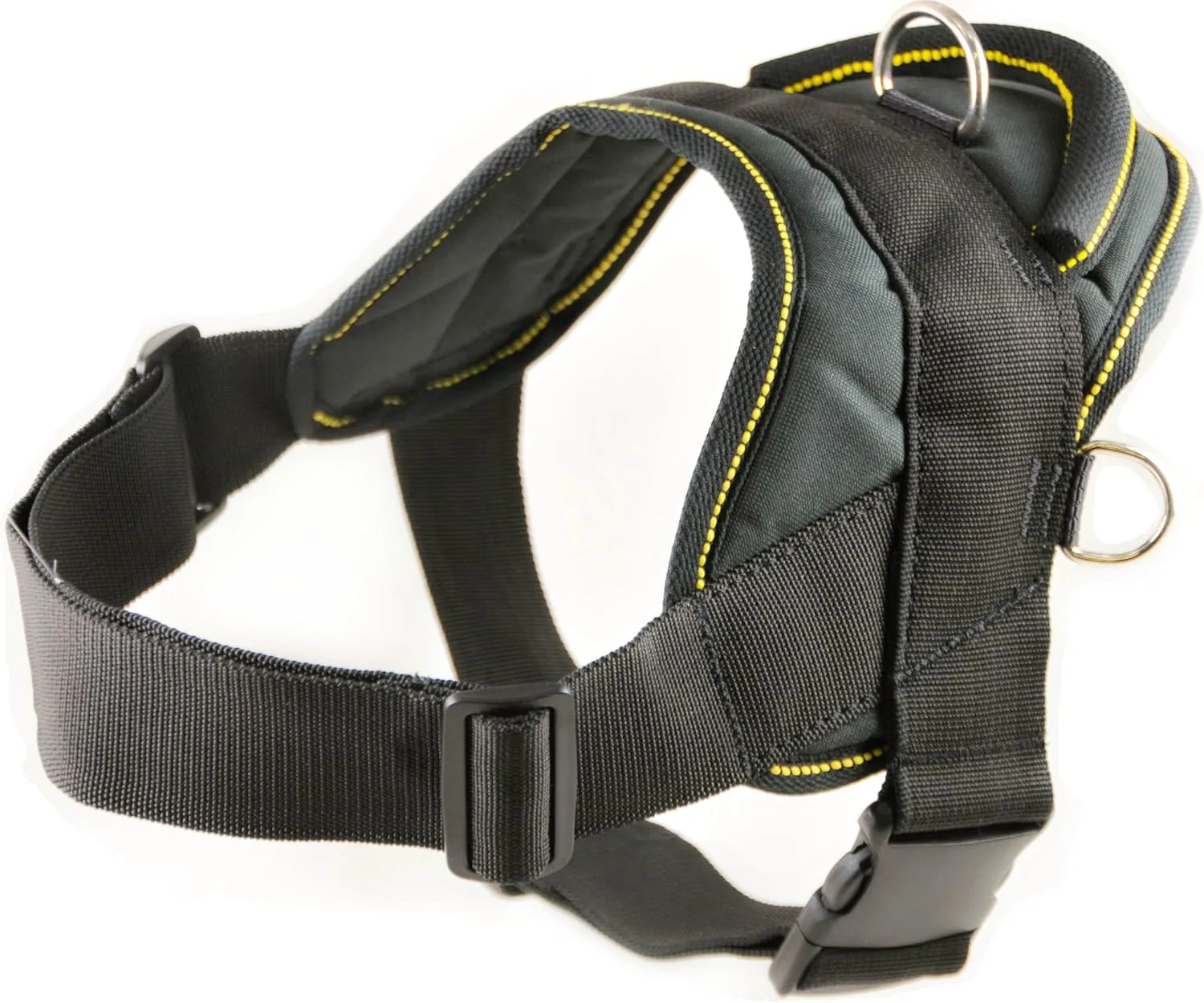 Dean and Tyler DT Dog Harness, Black With Yellow Trim, Large - Fits Girth Size: 32-Inch to 42-Inch