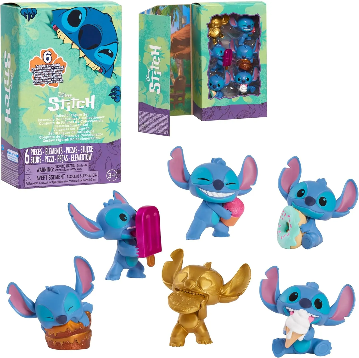 Disney Stitch Feed Me 6-piece Collectible Figure Set, Premium Collector Package, Kids Toys for Ages 3 Up, Amazon Exclusive by Just Play