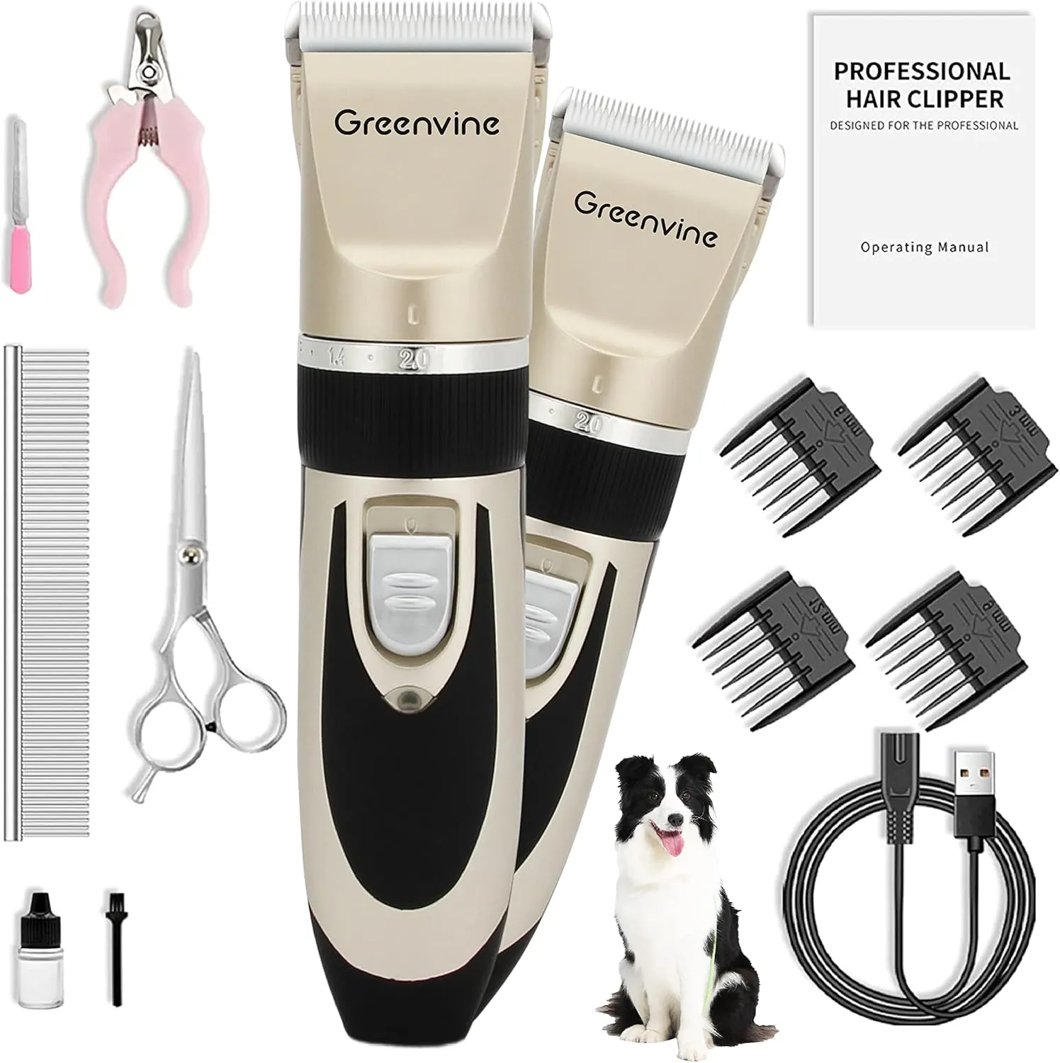 Dog Shaver Clippers,Low Noise Dog Clippers for Grooming,Pet Hair Thick & Heavy Coats Clippers Trimmers with Comb Guides Scissors Nail Sets
