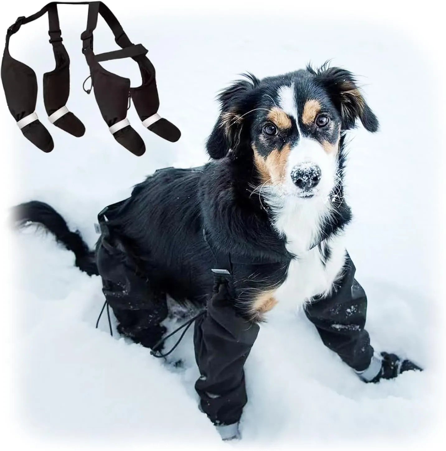 Dog Suspender Booties, Paw Boot Leggings Anti-Slip, Pet Snow Pants with Attached Boots Waterproof, Adjustable Suspender Shoes for Large Dogs with Cotton Lining, Paws Protector