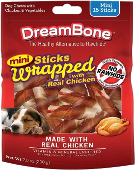 DreamBone Mini Sticks Wrapped With Real Chicken, Rawhide Free Dog Chew Sticks, 15 Count