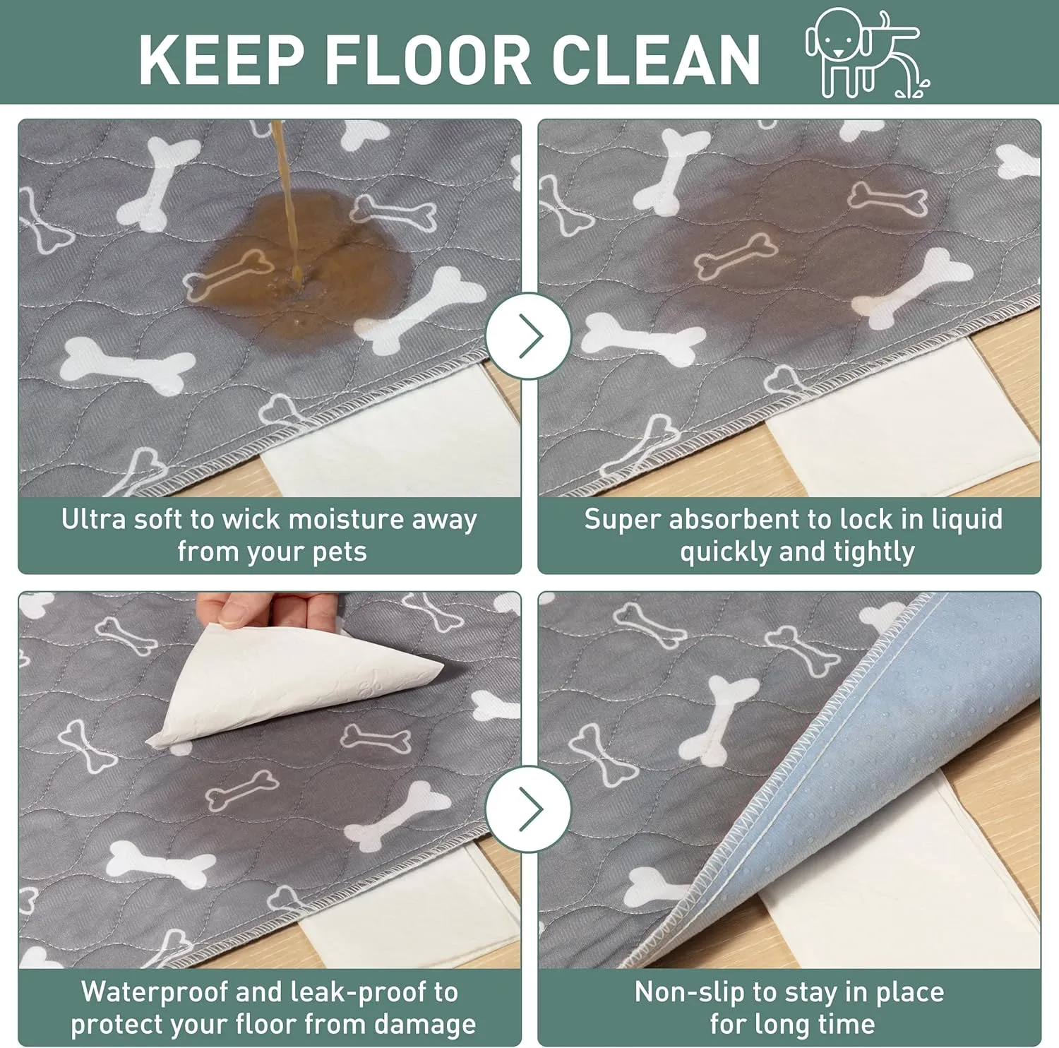 Eterish Reusable Washable Pee Pads for Dogs Large/Extra Large 36'' x 41'' 2 Pack, Absorbent Pet Puppy Dog Training Pads Non-Slip, Waterproof Whelping Potty Pads for Dogs Leak-Proof