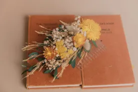 Eucalyptus & Yellow Straw Flowers Hair Comb / Bridal Boho Wedding Comb
