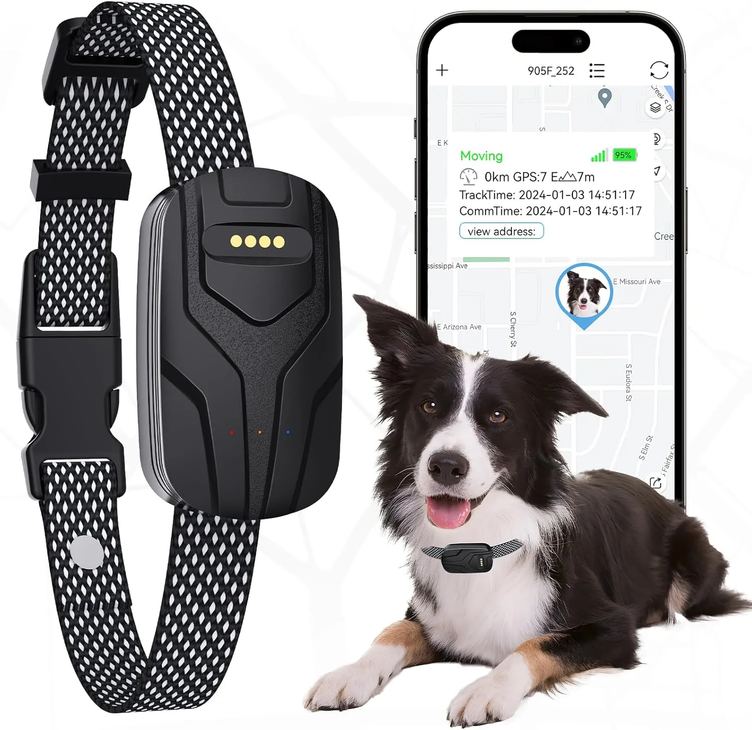 GPS Tracker & Health Monitoring for Dogs,Wireless Fence 2 in 1 Pet Tracking Smart Collar,Unlimited Range,Real-Time GPS Tracker for Pets,Wellness