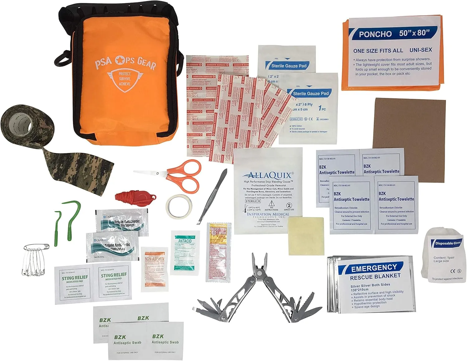 Hiking and Outdoor Adventures First Aid Kit - Deluxe with AllaQuix Stop Bleeding Gauze (Clip and Carry)