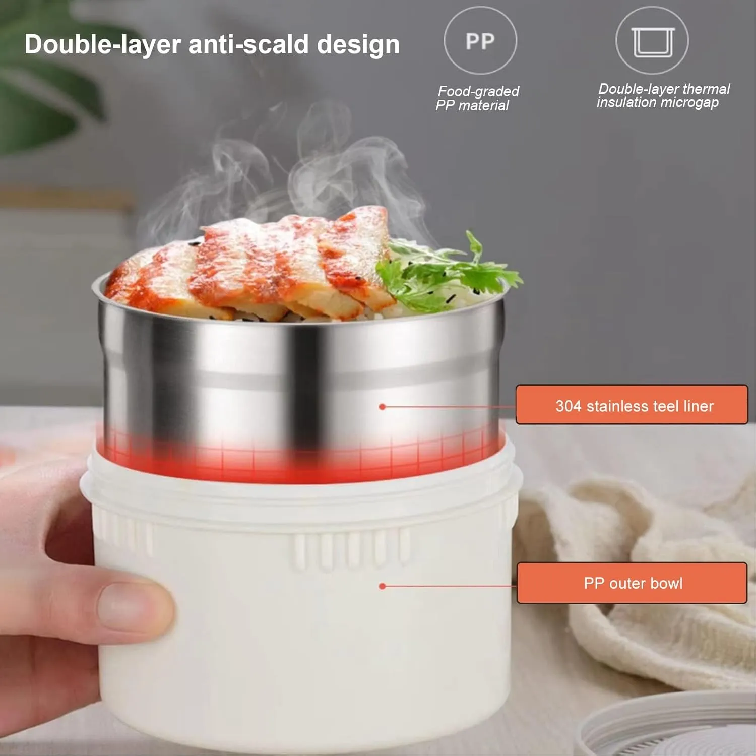 Insulated Food Container, 2L 3 Tier Stainless Steel Vacuum Lunch Box Insulated Bowl With Lid Thermal Lunch Containers Vacuum Lunch Box for Office Picnic Travel Outdoors
