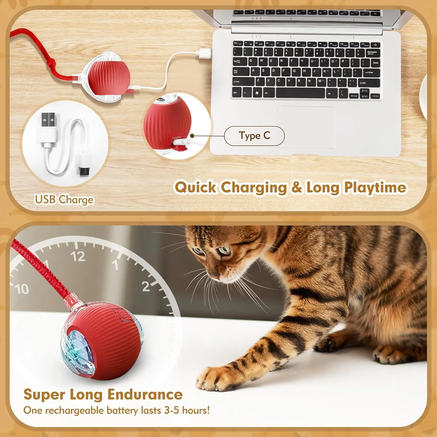 Interactive Cat Ball Toys for Indoor Cats, Peppy Pet Ball, 2025 Upgraded Automatic Kitten Toy for Bored Indoor Adult Cat, 360Smart Rolling Toy (Red)