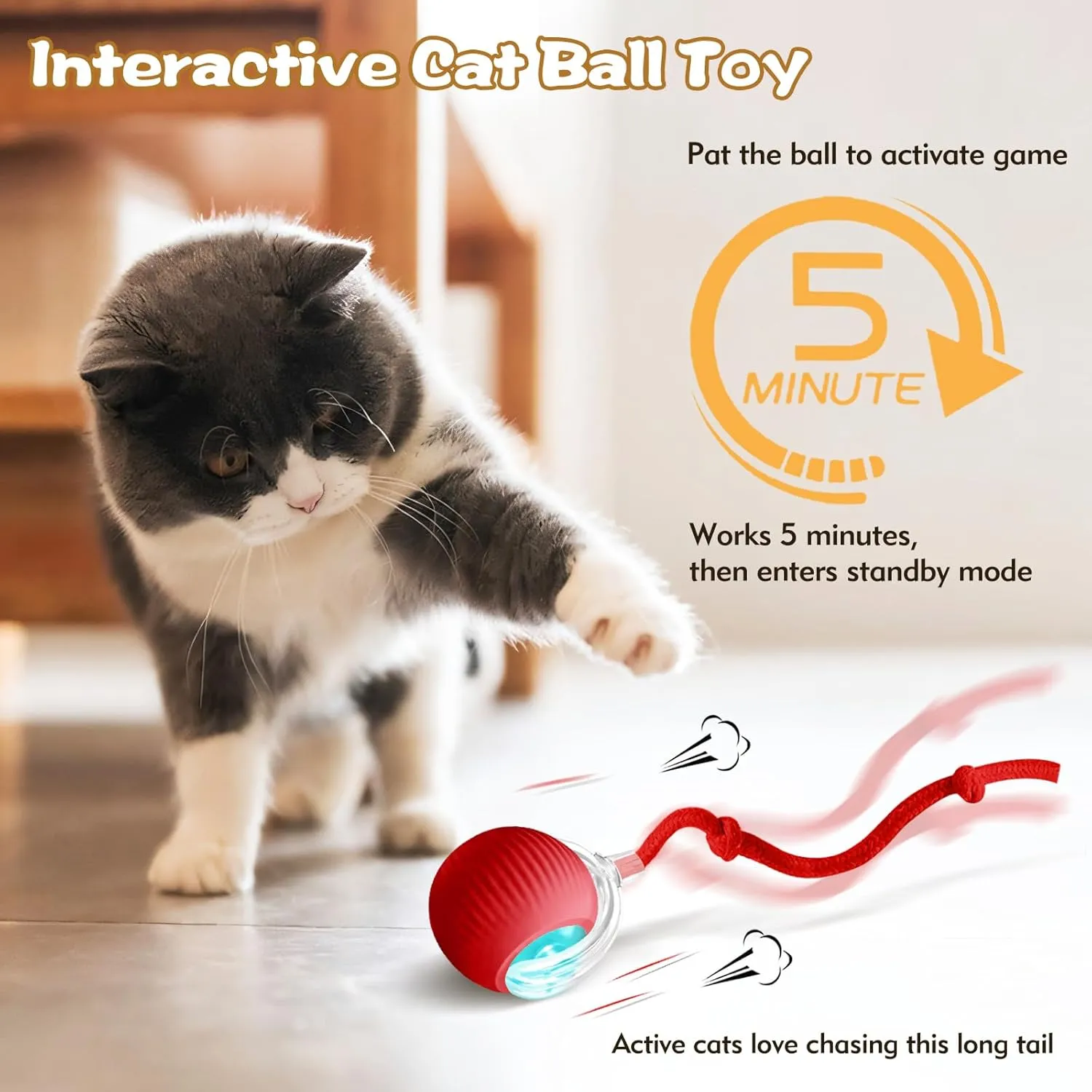 Interactive Cat Ball Toys for Indoor Cats, Peppy Pet Ball, 2025 Upgraded Automatic Kitten Toy for Bored Indoor Adult Cat, 360Smart Rolling Toy (Red)