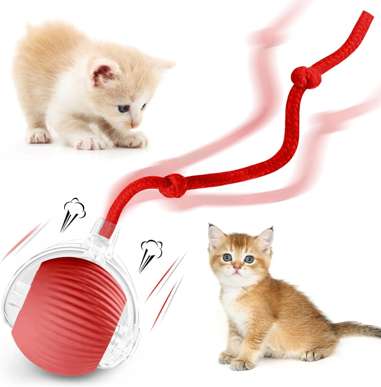 Interactive Cat Ball Toys for Indoor Cats, Peppy Pet Ball, 2025 Upgraded Automatic Kitten Toy for Bored Indoor Adult Cat, 360Smart Rolling Toy (Red)