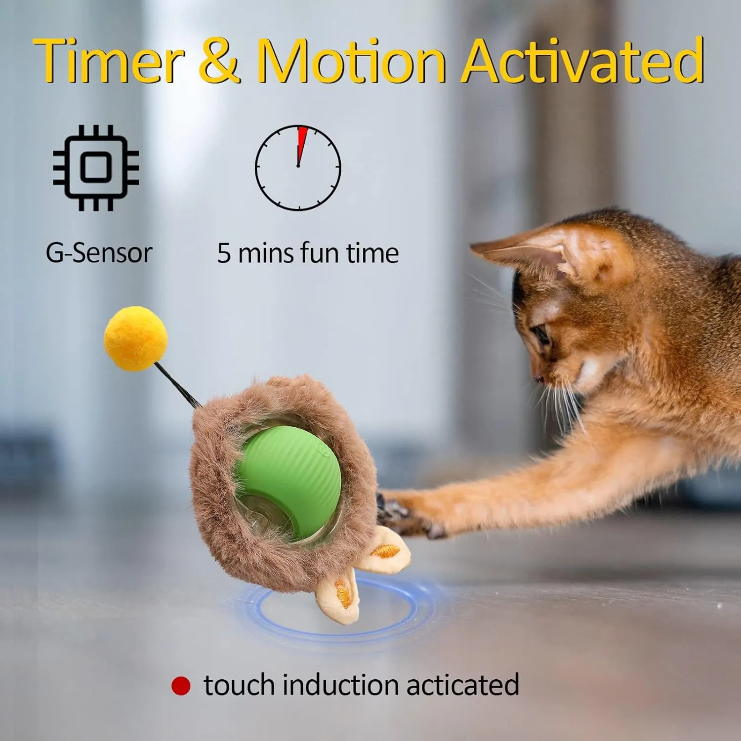 Interactive Cat Toy Ball for Indoor Cats, 2025 New Fast Self Rolling Ball Cat Toy on Carpet, Smart Interactive Automatic Cat Toy Ball for Gifts for Indoor Cats, Moving Cat Toy Ball-Plush Style(Green)
