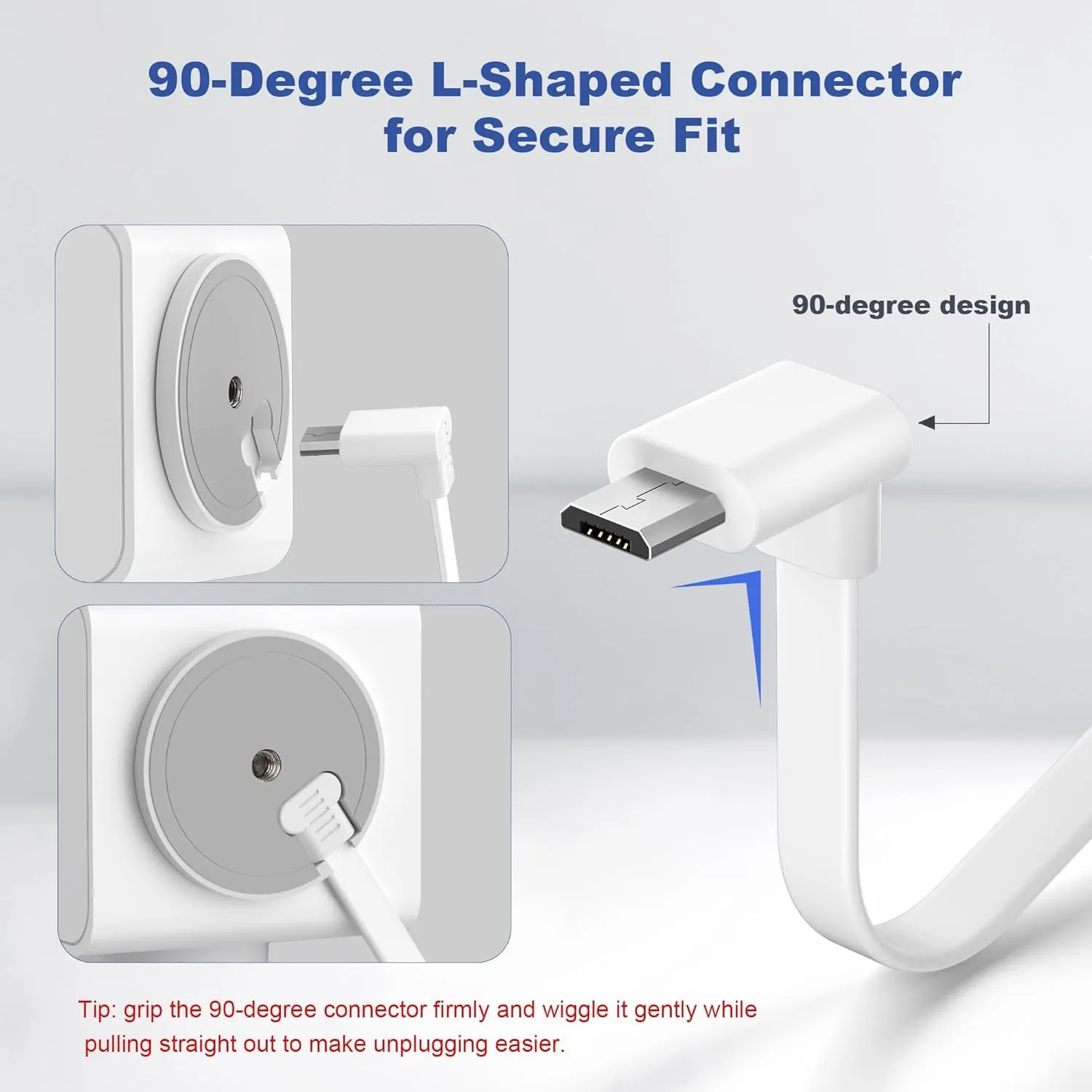Itramax WYZE Cam Pan V3 Power Cable 20FT 2Pack,Micro USB Extension Cord 90 Degree Charger Adapter L Shaped Long Flat Charging for WYZE Pan V3 Outdoor Camera No Support Data Transfer,White 15 25 30 FT
