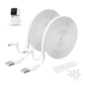 Itramax WYZE Cam Pan V3 Power Cable 20FT 2Pack,Micro USB Extension Cord 90 Degree Charger Adapter L Shaped Long Flat Charging for WYZE Pan V3 Outdoor Camera No Support Data Transfer,White 15 25 30 FT