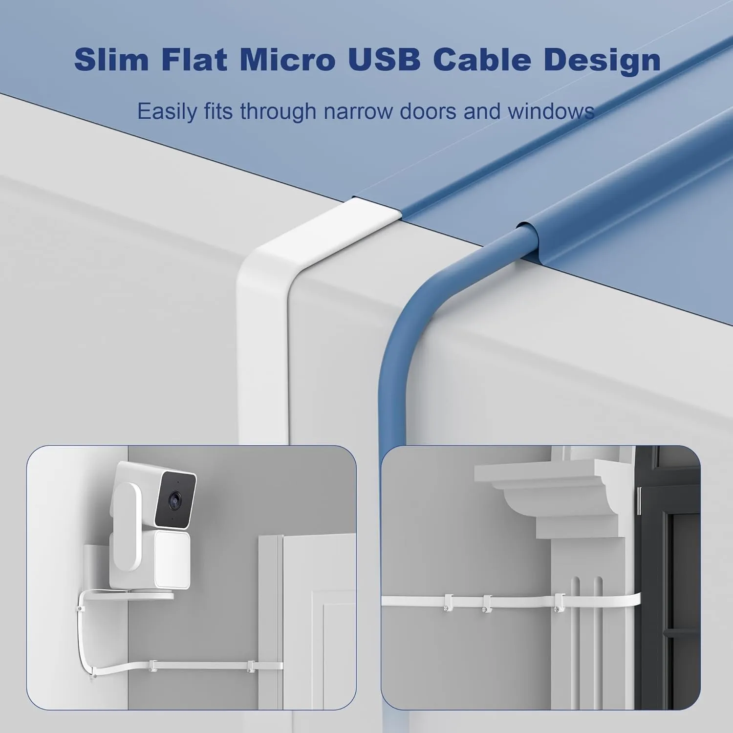 Itramax WYZE Cam Pan V3 Power Cable 20FT 2Pack,Micro USB Extension Cord 90 Degree Charger Adapter L Shaped Long Flat Charging for WYZE Pan V3 Outdoor Camera No Support Data Transfer,White 15 25 30 FT