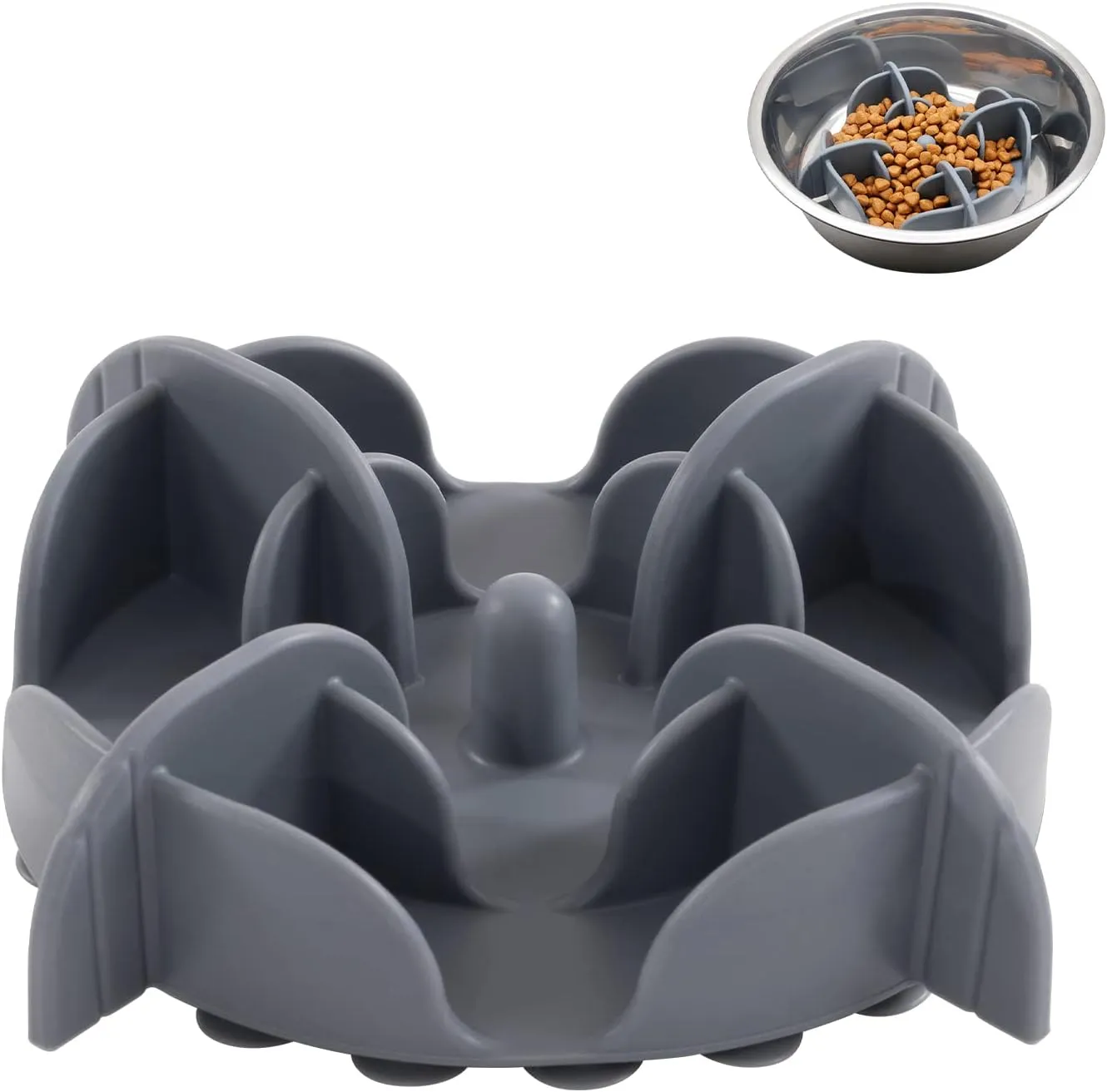 Jaoul Slow Feeder Dog Bowls X-Large 7 Inch Cuttable Insert with 32 Octopus Suction Cups for Medium Breed Dog Bowls (X-Large, Grey)