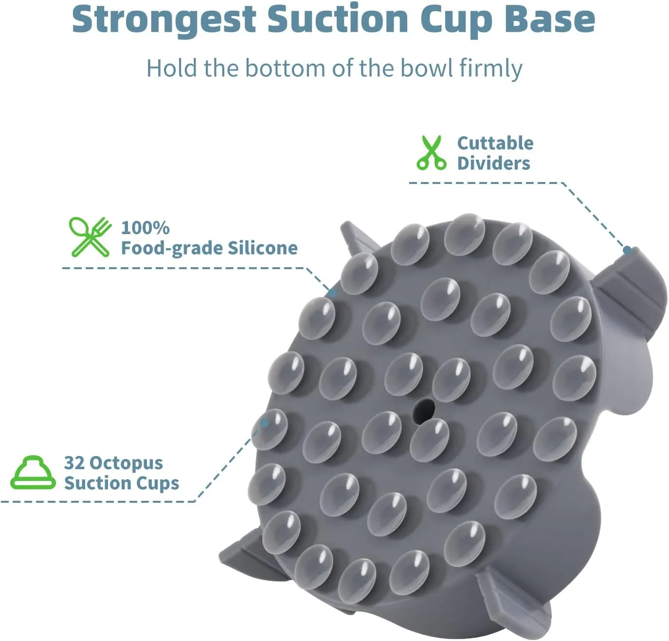 Jaoul Slow Feeder Dog Bowls X-Large 7 Inch Cuttable Insert with 32 Octopus Suction Cups for Medium Breed Dog Bowls (X-Large, Grey)
